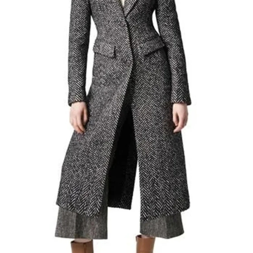 Elegant Black and White Tweed Trench Coat